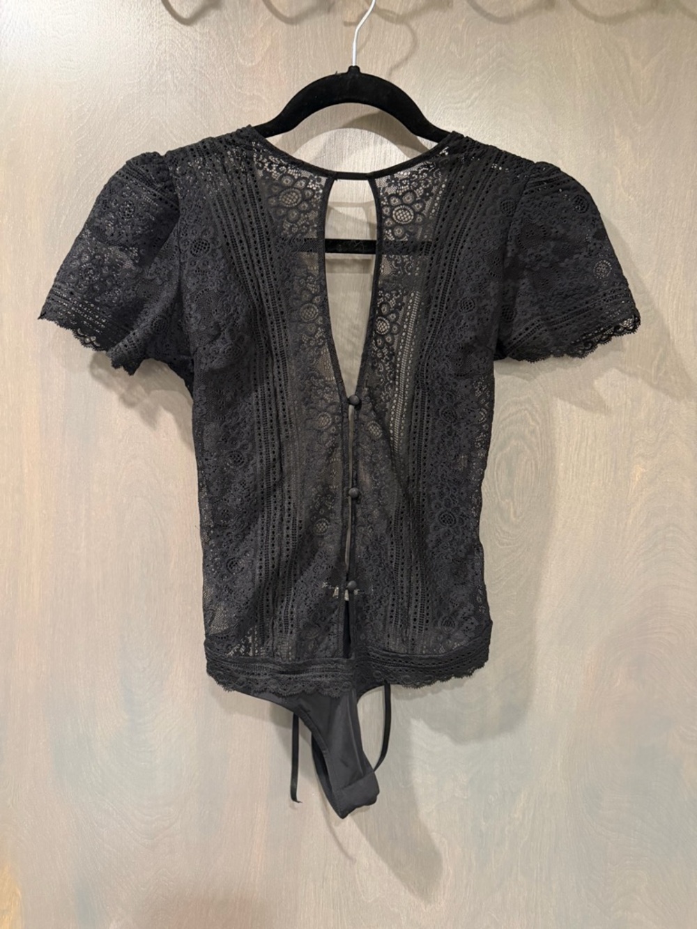 For Love & Lemons Black Lace Short-Sleeve Bodysuit